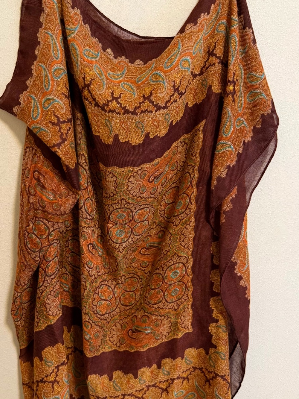 Boho Paisley Lightweight Scarf Shawl Wrap Brown Rust Gold Oversized